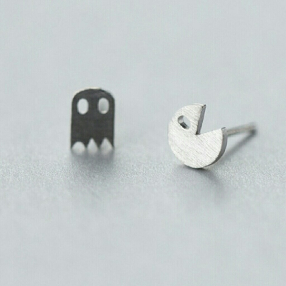 SS925 Retro 80s Video Game Sterling Silver PacMan Earrings y2k